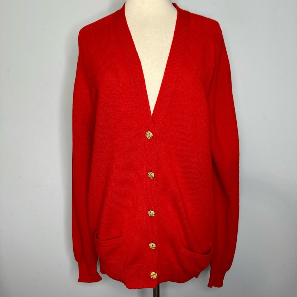 The Scotch House Women’s 100% Lambswool V-Neck Gold Buttons Red Sweater 42, L